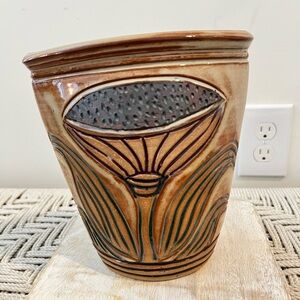 Hand made & Painted, signed  Artistic Ceramic Vase with Floral Design